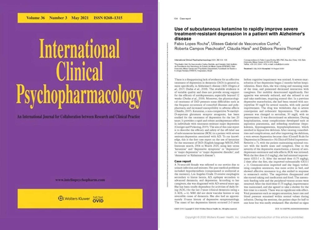 International Clinical Psychopharmacology - 2021 - Use of subcutaneous ketamine to rapidly improve severe treatment-resistant depression in a patient with Alzheimer’s disease